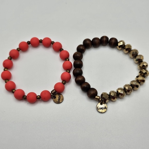 Erimish Stacking Stretch Pink Silver Bronze Rhinestone Beaded Bracelets Set of 4 - Picture 3 of 6